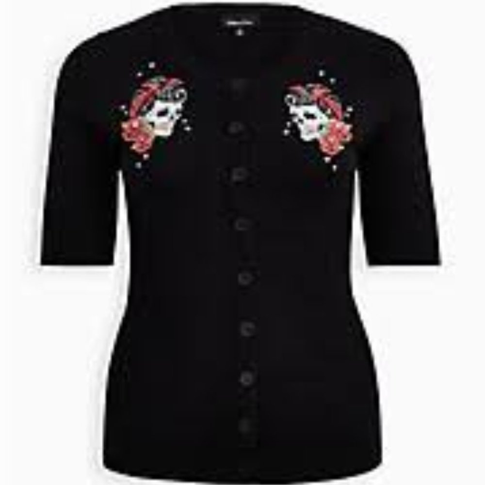 Torrid Retro Crop Cardigan w/ Floral Skull